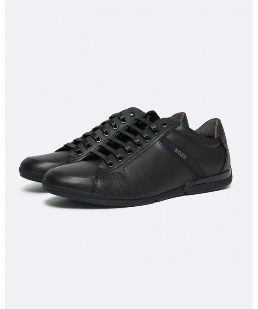 Hugo Boss Saturn Mens Low Profile Leather Trainers With Odour-Control Lining NOS - Black - Size UK 12